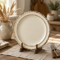 Ensemble d'assiettes en mélamine, bordure rustique vintage mouchetée, assiettes rondes pour dîner, vaisselle en mélamine incassable pour restaurant, maison, restauration