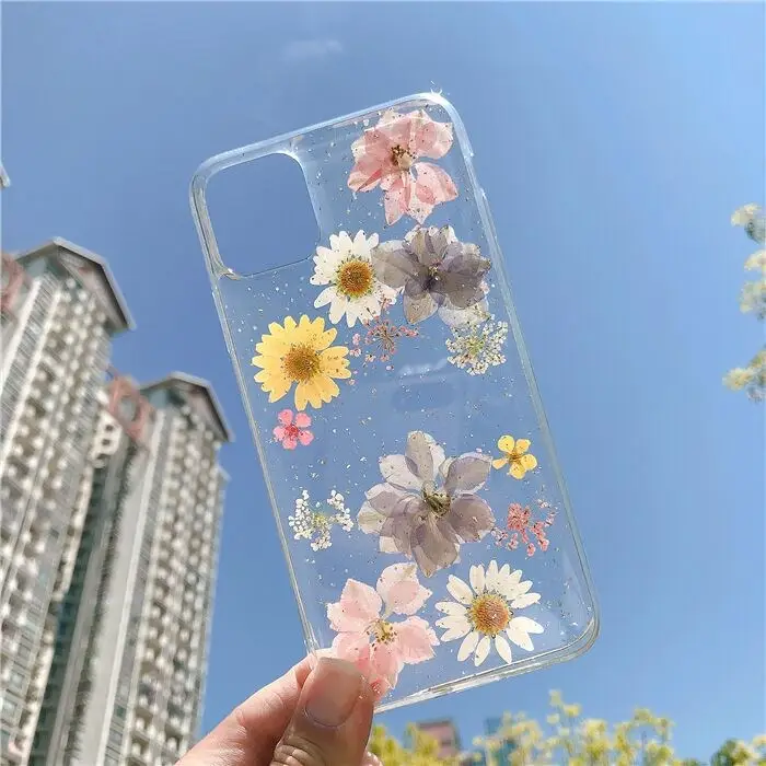 Droog Pressed Real Flower Telefoon Gevallen Voor Meisjes Siliconen Handgemaakte Bloemen Case Cover Coque
