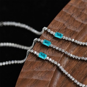 Fashion Dainty Jewelry Adjustable Ring Stainless Steel Blue <b>Crystal</b> Charm Zircon Tennis Chain Bracelet Ring Jewelry <b>Set</b> - Product Image 6