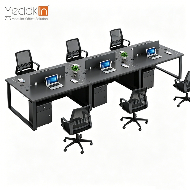 Yeddkin Modern Office Workstations 4/6/8 Person Modular Staff Divider with Stainless Steel Frame and Wooden Panels