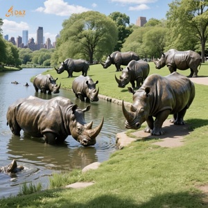 Personalizado al aire libre jardín moderno grande bronce fundición Animal escultura tamaño real rinoceronte familia estatua de bronce para la decoración pública - Product Image 3