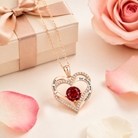 Collier Pendentif Cœur Ouvert Lettre d'Amour Pavé CZ Pierre Rouge Or Rose Bijou Romantique pour Femme Vente en Gros