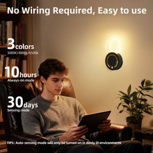 مصباح حائط ذكي بتصميم نورديك حديث قابل لإعادة الشحن عبر USB مع مستشعر حركة لاسلكي وإضاءة ليلية LED مغناطيسية للسرير - Product Image 2