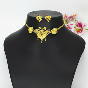 Collar con pendientes conjunto de joyas chapado en oro de latón puro de alta calidad UAE Dubai collar diseño collar conjunto de joyas - Product Image 1