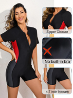 Maillot de bain une pièce de protection solaire, sportif, à manches courtes, pour la plage et le surf, pour femme, sans soutien-gorge intégré