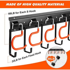 Garage <b>Tool</b> Organizer Wall Mount Shelf Yard Hanging Garage Garden Storage Rack Organization with 10 Adjustable <b>Hooks</b> and 4 Rails - Product Image 6