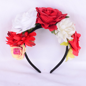 Diadema de Flores de Rosa Simulada Mexicana, Tocado de Halloween, <span class=keywords><strong>Estambre</strong></span> Colorido, Aro para el Cabello de Fiesta, Unisex, Regalo de Moda, 23x18cm - Product Image 5