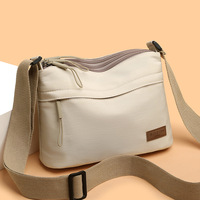 Tas Selempang Kanvas Vintage Kapasitas Besar Unisex Tas Bahu Tahan Lama Portabel Penutup Ritsleting Tali Dapat Disesuaikan Penggunaan Sehari-hari