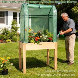Jardinera elevada de madera con cubierta de invernadero para plantar verduras, hierbas y flores en interiores y exteriores - Product Image 3