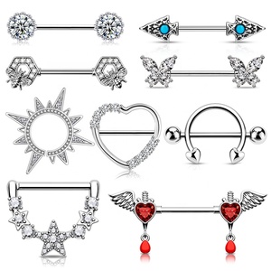Toposh venta al por mayor nuevo Sexy médico acero cuerpo pezón <span class=keywords><strong>Piercing</strong></span> Acero inoxidable circón cristal 14G pezón anillo joyería - Product Image 1