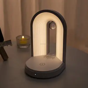 Lampu malam LED, lampu samping tempat tidur meja led lampu malam dengan pengisi daya nirkabel speaker musik