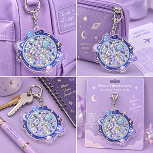 Porte-clés shaker en acrylique personnalisé Planète, avec fusée spatiale à paillettes, breloque transparente pour sac, vente en gros, fabrication OEM ODM - Product Image 2