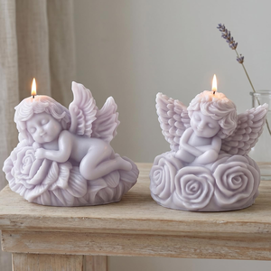 Bougie artisanale en cire de soja parfumée à la rose, mini figurine ange, sans fumée, pour anniversaire, fête des mères, Noël, ambiance festive, cadeau. - Product Image 5