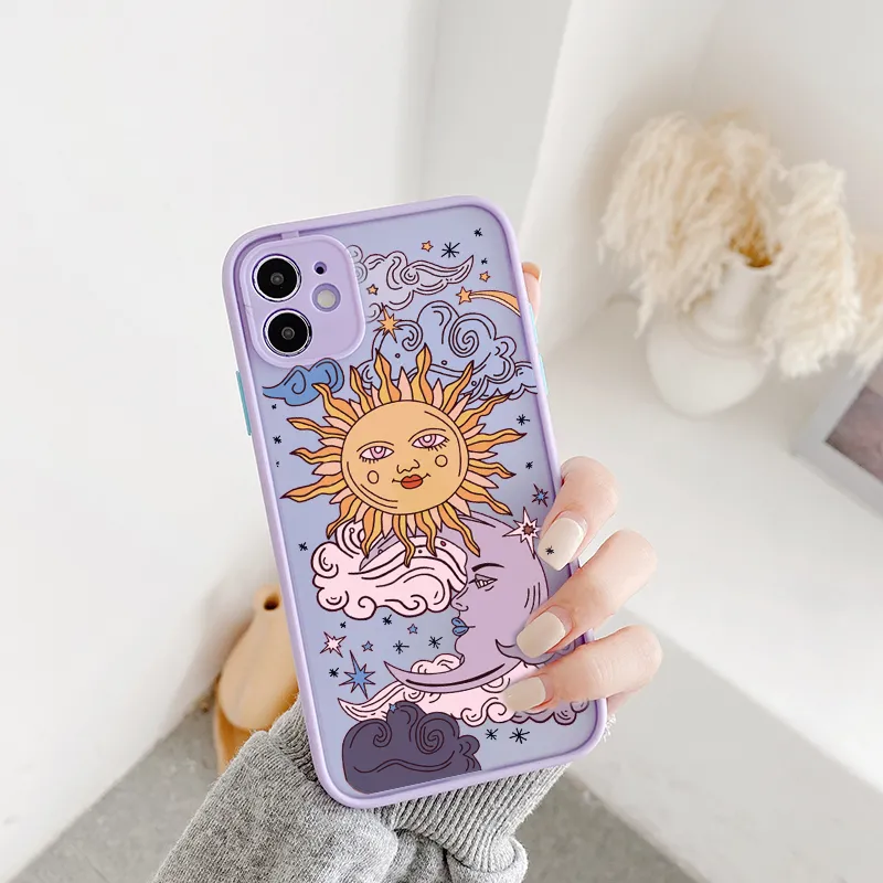 JAMULAR Funny Sun Moon Face Shockproof Phone Case For iPhone 14 13 12 11 Pro 7 XS MAX X XR SE2 8 Plus TPU Matte Candy Back Cover