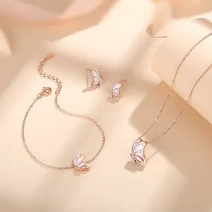 VANA Wholesale Delicate Butterfly 925 Sterling Silver Jewellery Necklace Cute Bracelet Sweet Earrings Fashion Jewelry Sets