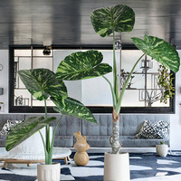 Pabrik KagaJo Bonsai plastik hijau langsung daun Taro Alocasia pohon buatan Monstera emas tahan UV tahan api