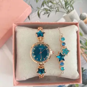 Nuevo estilo Star Watch Bracelet set de moda para mujer reloj de pulsera de cuarzo simple que combina con todo
