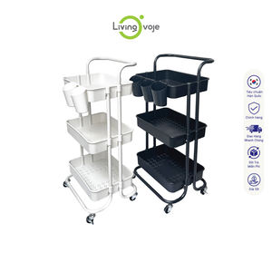 Chariot à roulettes mobile moderne en acier au carbone noir SB TECH à 3 niveaux avec poignée pour cuisine, salon, garage, vêtements - Product Image 3