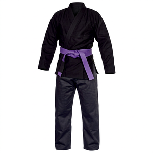 Mens Karate Uniform Pants Regular Fit Black with Purple Belt 100% Cotton Breathable Adult Martial Arts Wear - Product Image 1