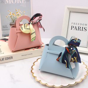 Bolsa de Regalo de Boda de Cuero PU de Lujo con Cinta de Raso, Mini Caja de Regalo de Boda Plegable, Elegante Bolsa de Regalo para Dulces - Product Image 2