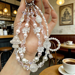 Sangle <span class=keywords><strong>de</strong></span> téléphone <span class=keywords><strong>de</strong></span> luxe en perles roses, un accessoire indispensable pour les filles, design élégant - Product Image 1