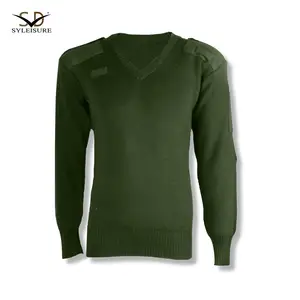 Commando Pullover lengan panjang rajutan wol campuran V-Neck disesuaikan Sweater pria