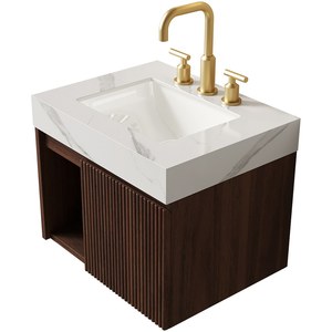 Mobile Bagno <span class=keywords><strong>EIDEN</strong></span> 24 Pollici con Lavabo, Armadietto Sospeso, Top in Pietra Sinterizzata Bianco Carrara e Lavabo in Ceramica con 3 Fori Pre-forati - Product Image 4