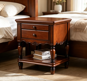 Traditional Dark <b>Walnut</b> Wood Nightstand 2-<b>Drawer</b> Antique Turned Leg Bedroom Furniture Storage Cabinet - Product Image 5