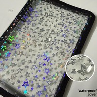 Carpeta Transparente A5 con Diseño de Estrella Láser, Bolsa con Cierre de PVC Brillante y Suave, Carpeta de Hojas Sueltas, Porta Tarjetas de 6 Anillos