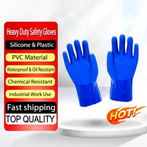 Heavy Duty Safety <b>Gloves</b> <b>PVC</b> Material Waterproof Oil Resistant Chemical Resistant Industrial Work Use Blue Color - Product Image 1