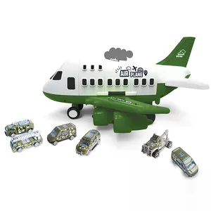 Set Mobil Mainan Emulasi Anak, Set Kendaraan Logam Paduan, Pesawat Kargo Militer Polisi/Teknisi Penyimpanan Glide Inersia (6 Mobil Aloi)