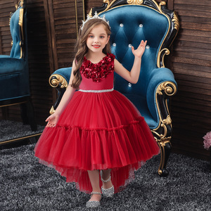 Vestido de princesa para niños, vestido de tul sin mangas, escote corazón, rojo oscuro, rosa, verde, blanco, para fiesta de boda - Product Image 1