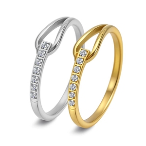Anello Impermeabile in Acciaio Inossidabile 316L Placcato Oro 18K con Zirconi, Regalo per Matrimonio e Fidanzamento, Anelli Abbinati per Coppie - Product Image 1
