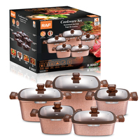 RAF R.80007 Set Peralatan Masak Anti Lengket Granit, Set Panci dan Wajan Dapur dengan Tutup Kaca, Kompatibel dengan Induksi untuk Memasak di Rumah