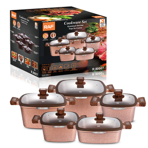Juego de Ollas y Sartenes Antiadherentes RAF R.80007, Juego de Utensilios de Cocina de Granito con Tapas de Vidrio, Compatible con Inducción, <span class=keywords><strong>para</strong></span> Cocinar en Casa - Product Image 2