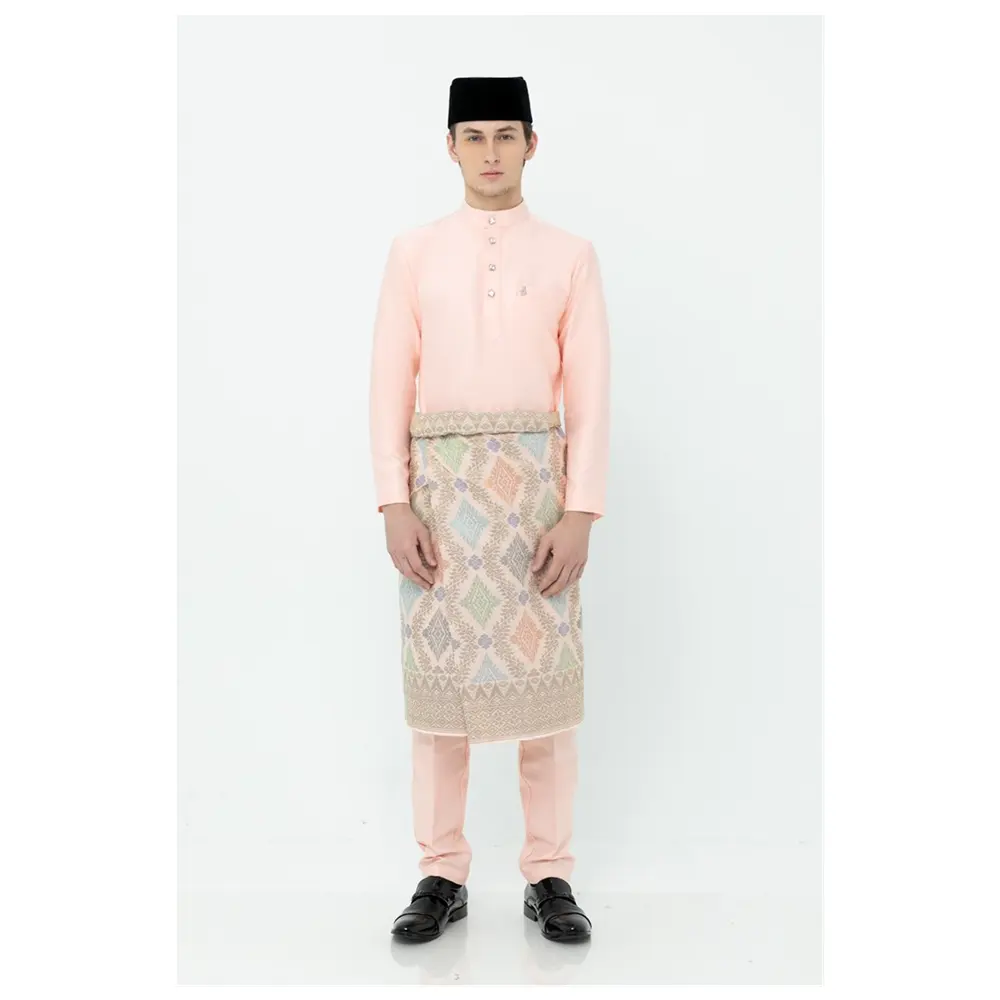 SIPO Malaysia Indonesia Muslim Men's Round Neck Solid Color Baju Melayu Set Modern Baju Kurung Baju Raya Melayu Songet