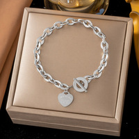 Bracelet à breloques en forme de cœur en acier inoxydable TD 2026, plaqué or 18 carats, avec fermoir à bascule OT, pour femmes