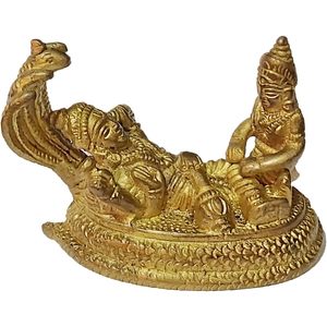 PARIJAT HANDICRAFT Estatua de latón Lord Vishnu Dios hindú Ídolo Escultura para el hogar Templo decoración Oficina Regalo Pooja Artículo Serpiente Arte - Product Image 1