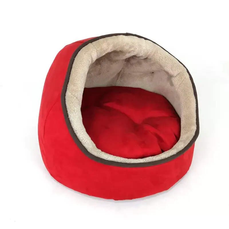Sarang kucing hewan peliharaan, tempat tidur anjing gua beludru hangat dengan alas yang dapat dilepas