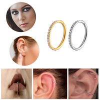 Cincin Septum Titanium Astm F136 dengan Zirkon Bening 6 8 10Mm Model Clicker untuk Wanita Pria