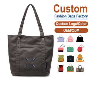 Custom <b>Large</b> Capacity Canvas Shoulder <b>Bag</b> Water Resistant Open Top Two Handles Minimalist Style Daily Use - Product Image 1