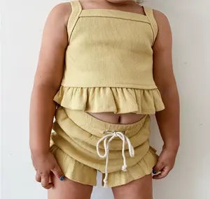 Butik Pakaian Bayi Perempuan 2 Potong Katun Kerut Bergaris Bayi