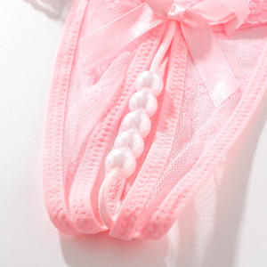 Tangas de encaje transparentes sexys para mujer al por mayor, de cintura baja, con aberturas y perlas - Product Image 4
