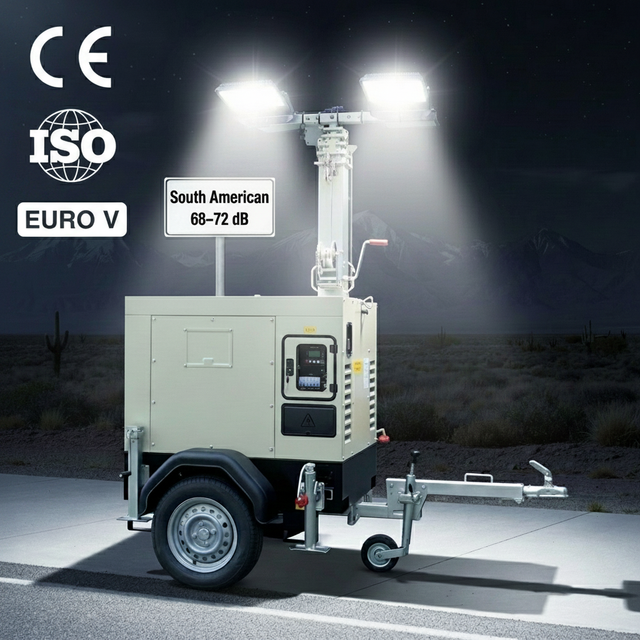 Hi Earns 5KW 60Hz 110/220V Mobile Diesel Light Tower Generator 4x400W LED Lights for South America Construction Emergency 8M