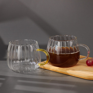 أكواب شرب واسعة الفم من البورسليكات بحافة ذهبية شفافة على شكل يقطين أكواب شرب للشاي والحليب والقهوة والماء - Product Image 4