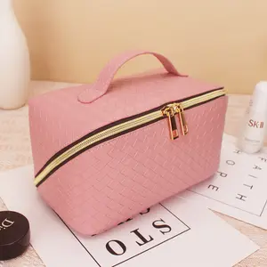 Custom Makeup Bag Portable PU Leather Waterproof Toiletry Pouch Travel Make Up Bag Multifunctional Brush Cosmetic Bag For Women