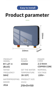 Электрический проточный водонагреватель 6 кВт для кухни, отеля, умывальника, бытового и коммерческого использования, пластиковый корпус, сенсорное управление, постоянная температура - Product Image 4