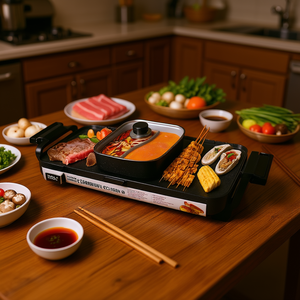 Grill coréen électrique multifonction 2800W avec plaque antiadhésive détachable et contrôle de température indépendant – Combo Shabu Shabu - Product Image 2