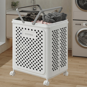 Cesta de ropa sucia plegable para baño doméstico, cesta de almacenamiento de gran capacidad con ruedas móviles para carga y transporte - Product Image 3