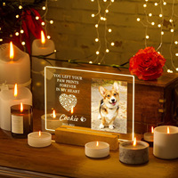 Ornement lumineux d'ambiance en acrylique pour commémoration d'animaux de compagnie, à personnaliser avec photo, base en bois imprimée en couleur